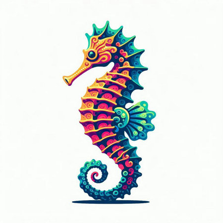 Illustration of seahorse with colorful pattern on white background.のイラスト素材