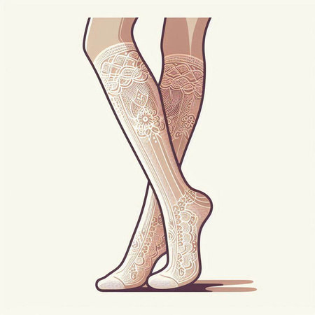 Female legs in stockings with ornaments. Vector illustration.のイラスト素材