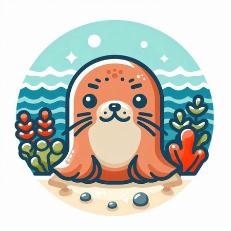 Cute seal on the seashore. Vector illustration in cartoon style.のイラスト素材