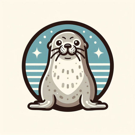 Cute seal. Vector illustration of a seal in a circle.のイラスト素材