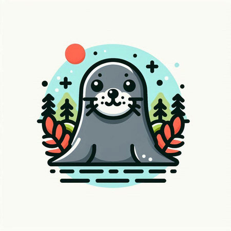 Cute seal in the forest. Vector illustration in flat style.のイラスト素材