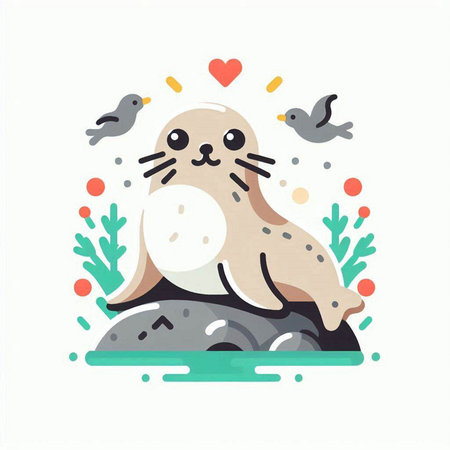 Cute seal on the rock. Vector illustration in flat style.のイラスト素材