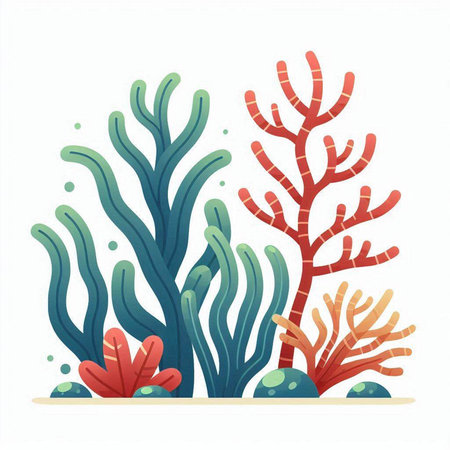 Coral reef isolated on white background. Underwater plants. Vector illustration.のイラスト素材