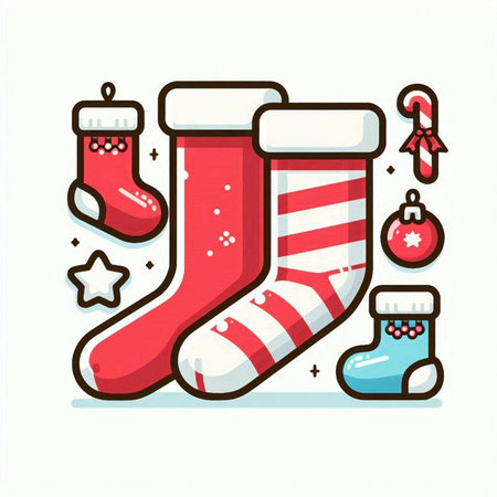 Christmas and New Year line icons set. Vector illustration in flat styleのイラスト素材