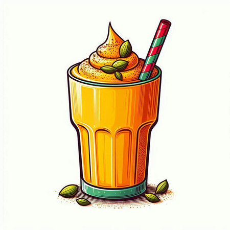 Colorful vector illustration of a smoothie in a glass with a straw.のイラスト素材