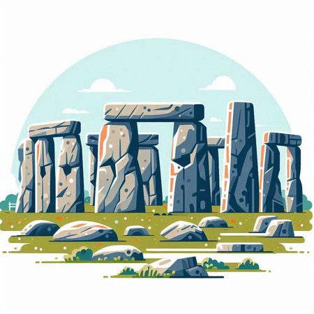 Stonehenge, England, United Kingdom, Europe. Vector illustrationのイラスト素材