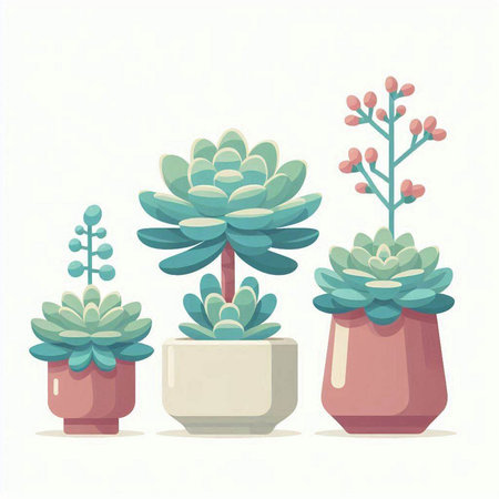 Succulent plants in pots. Vector illustration in flat style.のイラスト素材