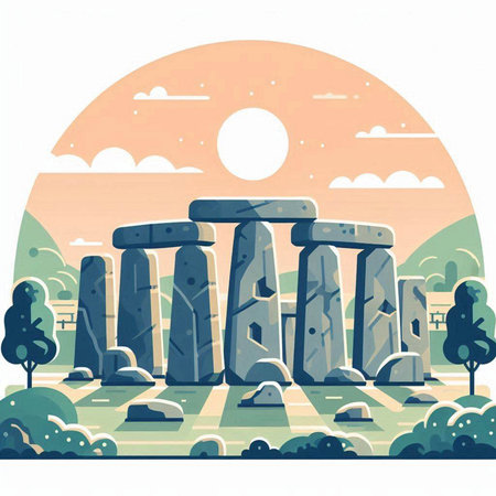 Stonehenge, United Kingdom. Vector illustration in flat style.のイラスト素材