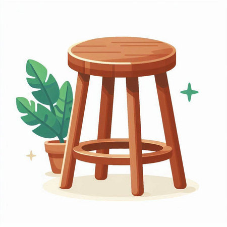 Wooden stool with a plant in a pot. Vector illustration.のイラスト素材