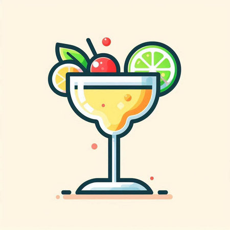 Cocktail flat color icon. Alcoholic drink. Vector illustrationのイラスト素材