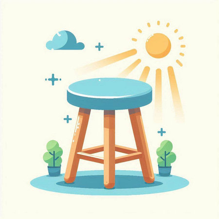 Wooden stool and sun. Vector illustration in flat cartoon style.のイラスト素材