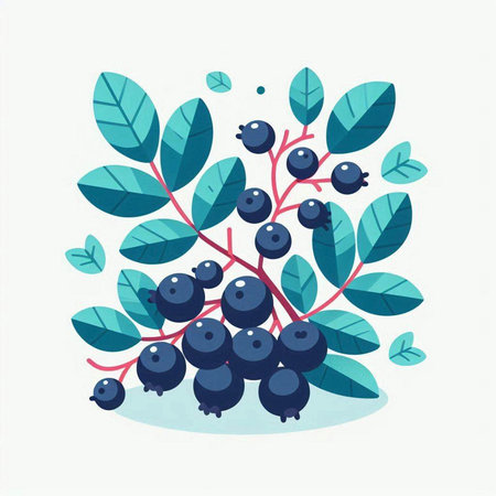 Blueberry branch with berries and leaves isolated on white background. Vector illustration.のイラスト素材