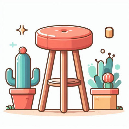 Vector illustration of a stool with a cactus in a pot.のイラスト素材