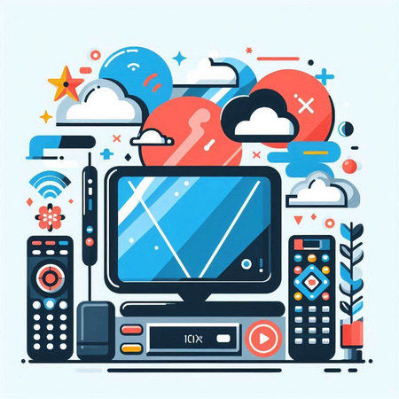 Modern flat design vector illustration concept of remote control, tv and cloud computing.のイラスト素材