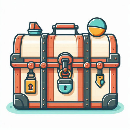 Treasure chest with closed lock and padlock. Vector illustration.のイラスト素材