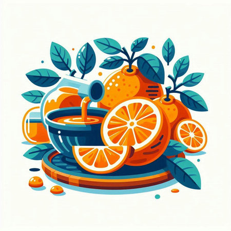 Cup of tea with orange and lemon. Vector illustration in flat styleのイラスト素材