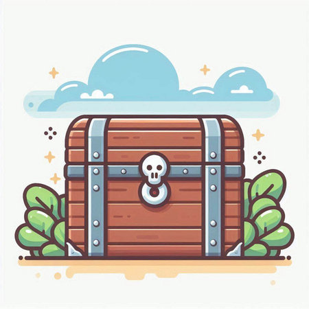 Vector illustration of a wooden chest with a skull and crossbones.のイラスト素材