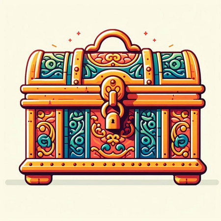 Treasure chest vector illustration. Hand drawn cartoon doodle.のイラスト素材