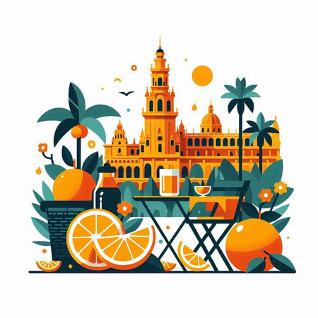 Vector illustration of Seville city, Spain. Travel to Spain.のイラスト素材