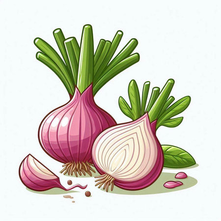 Illustration of fresh red onion on white background. Vector illustration.のイラスト素材