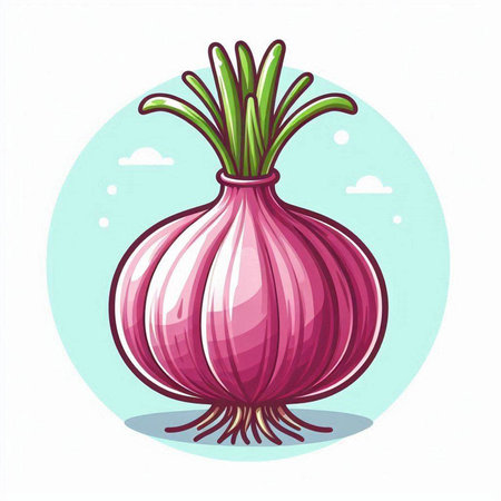 Illustration of pink onion on a white background. Vector illustration.のイラスト素材