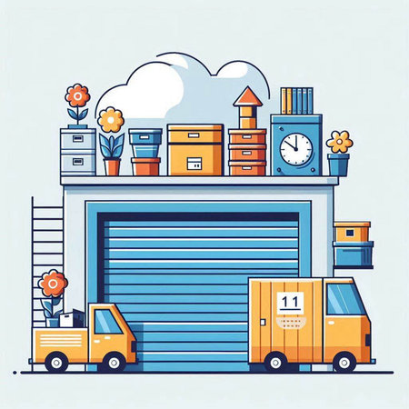 Warehouse, storage and delivery of goods and products. Vector illustrationのイラスト素材