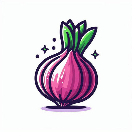 Vector illustration of purple onion isolated on white background. Hand drawn vegetable icon.のイラスト素材