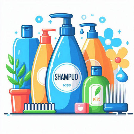 Vector illustration of a set of cosmetic products, shampoo, shower gel, cream, lotion.のイラスト素材