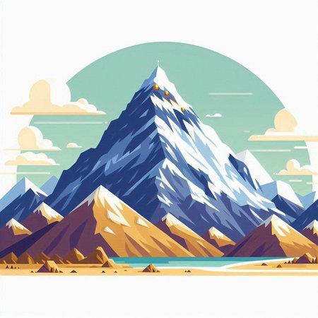 Mountains with snow and blue sky. Vector illustration. Mountain landscape.のイラスト素材