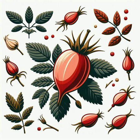 Rose hip, berries and leaves of wild rose. Vector illustration.のイラスト素材