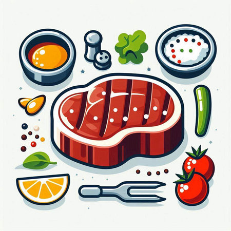 Steak icon set. Vector illustration in flat style on white background.のイラスト素材