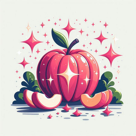Vector illustration of a stylized apple with stars on a white backgroundのイラスト素材
