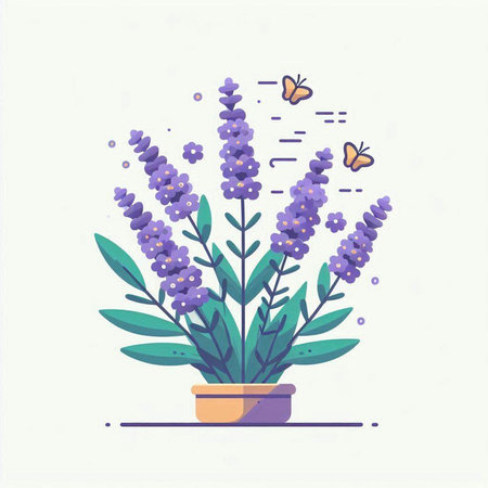 Lavender flowers in a pot. Vector illustration in flat styleのイラスト素材