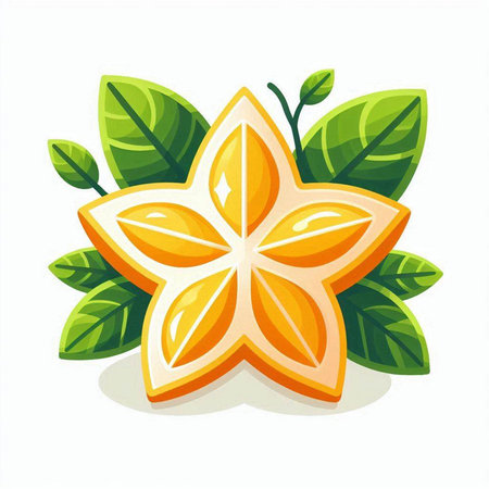 Star fruit with leaves isolated on white background. Vector cartoon illustration.のイラスト素材
