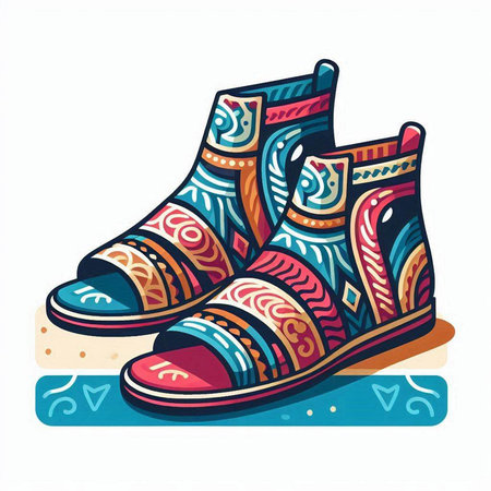 Hand drawn shoes with ethnic ornament. Vector illustration in doodle style.のイラスト素材
