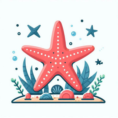 Starfish on the seashore. Vector illustration in flat styleのイラスト素材