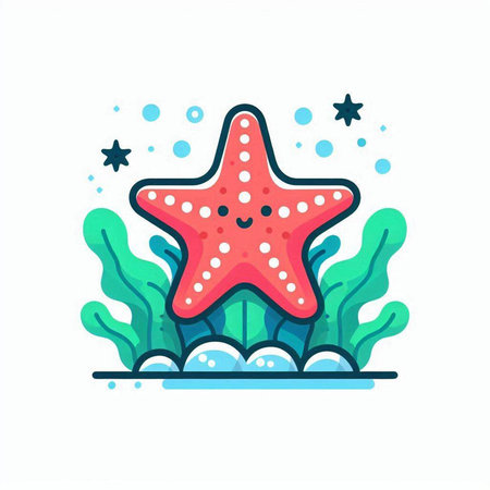 Starfish, seaweed, starfish. Vector illustration in flat line styleのイラスト素材