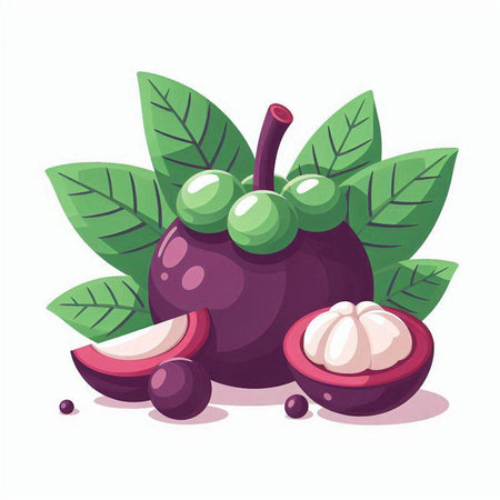 Mangosteen vector illustration. Exotic tropical fruit isolated on white background.のイラスト素材