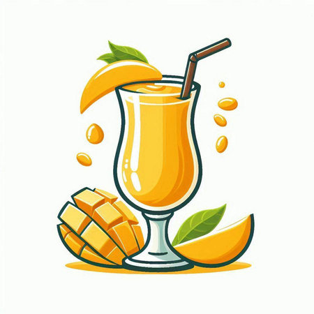 Mango smoothie in a glass with a straw. Vector illustration.のイラスト素材