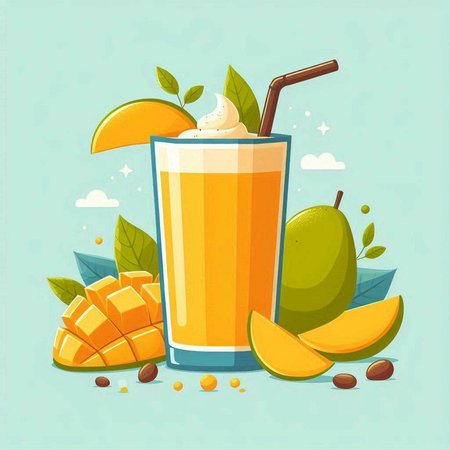 Mango smoothie in a glass with a straw. Vector illustration.のイラスト素材