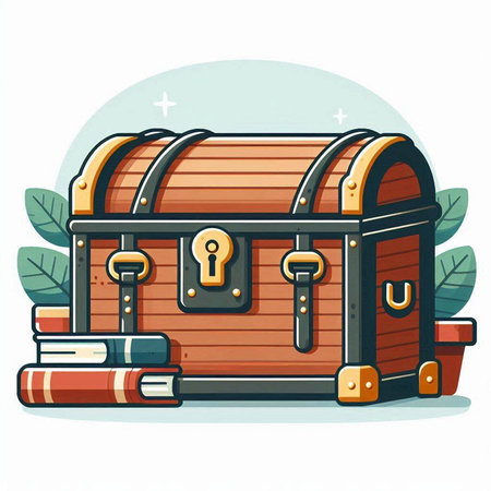 Treasure chest and books on a white background. Vector illustration.のイラスト素材
