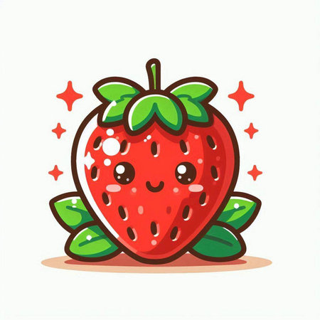 Strawberry cartoon character on white background. Vector illustration, flat design.のイラスト素材
