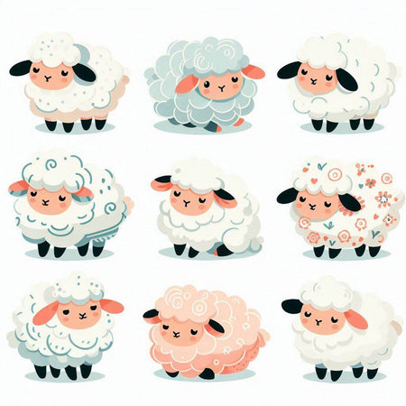 Cartoon sheep set. Cute farm animals. Vector illustration.のイラスト素材