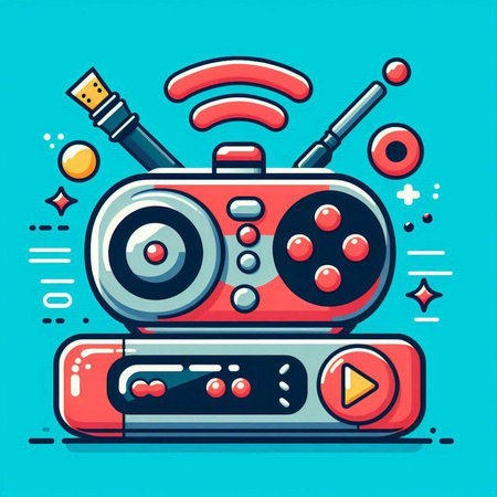 Retro radio with media player. Vector illustration in flat style.のイラスト素材
