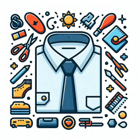 Vector line art illustration of man's shirt and accessories. Linear icons for web and print.のイラスト素材