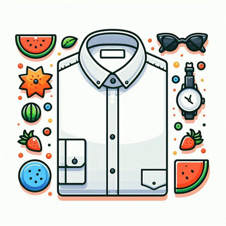 Vector illustration of men's shirts and accessories. Colorful flat style.のイラスト素材