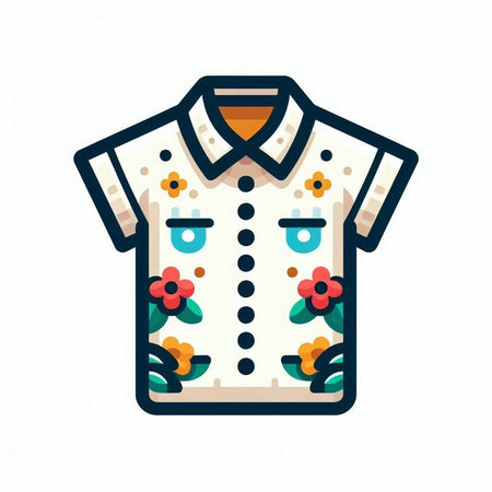 Fashion polo shirt with flowers. Vector illustration in flat styleのイラスト素材