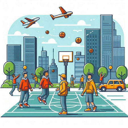 People walking in the city street. Vector illustration of people walking in the city.のイラスト素材