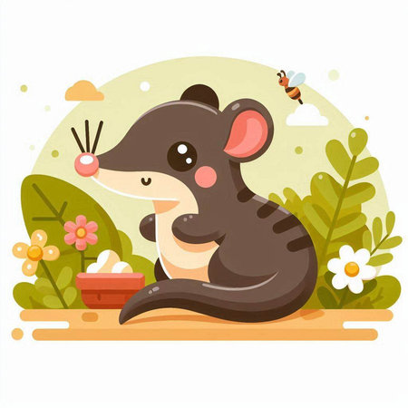 Cute cartoon mouse in the garden. Vector illustration for your designのイラスト素材