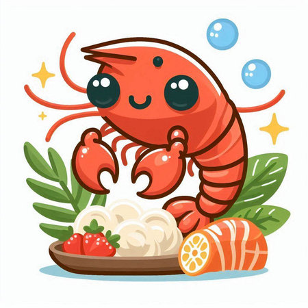 Lobster with ice cream. Cute cartoon vector illustration.のイラスト素材